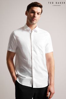 Ted Baker White Kingfrd Short Sleeve Linen Shirt (U12247) | $135