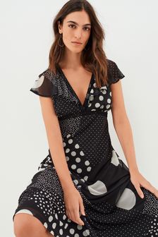 Black/White Mono Flutter Sleeve Mini Summer Dress (U12276) | $67