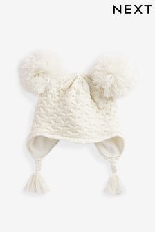Cream Double Pom Baby Trapper Hat (0mths-2yrs) (U12317) | AED34