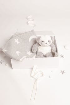 Babbico Grey Panda Plush Toy With Moon And Star Blanket 2 Piece Baby Gift Set (U12342) | €47