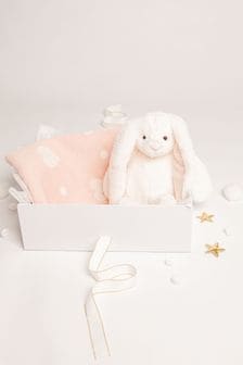 Babbico White Bunny Plush Toy With Pink Heart Blanket 2 Piece Baby Gift Set (U12343) | €47