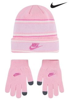 Nike Pink Kids Multi Stripe Beanie Hat and Gloves Set (U12381) | ₪ 116