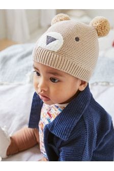 Neutral Beige Bear Character Knitted Baby Hat (0mths-2yrs) (U12490) | 223 UAH