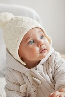Creme - Gestrickte Trapper-Babymütze (0 Monate bis 2 Jahre) (U12491) | 10 €