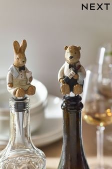 Set of 2 Natural Bunny and Bear Bottle Stoppers (U12660) | $26