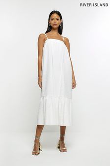River Island Maxi Smock White Dress (U12662) | 155 zł