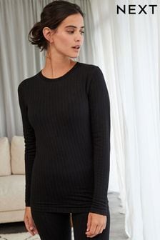 Black Rib Fleece Thermal Long Sleeve Top (U12692) | €44