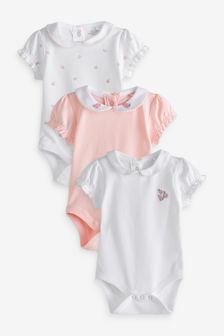 Pink and White Baby Short Sleeve Bodysuits 3 Pack (U12778) | €22 - €25