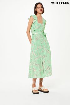 Zelena srednje dolga obleka z marjeticami Whistles Sophie Meadow (U12788) | €79