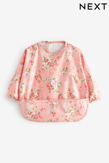  ピンクのフローラル - ベビー 袖付き 食事用エプロン (6 か月～3 歳)  (U12874) | ￥1,420