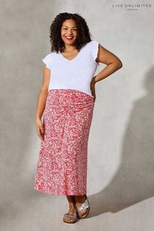 Live Unlimited Red Curve Ditsy Print Ruched Front Jersey Skirt (U12915) | €31