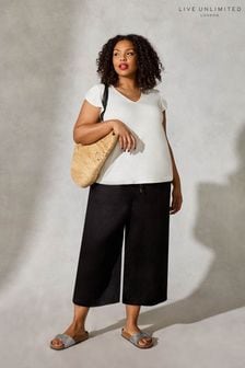 Live Unlimited Black Curve Cropped Linen Trousers (U12922) | €45