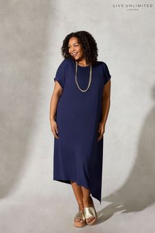 Live Unlimited Curve Navy Blue Asymmetric Jersey Dress (U12928) | $97