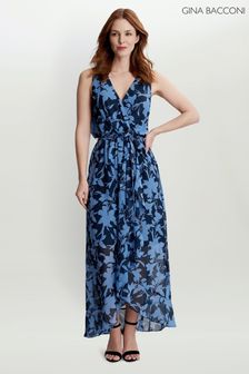 Gina Bacconi Blue Alaura Long Printed Sleeveless Dress With Surplice Neckline (U12967) | €130