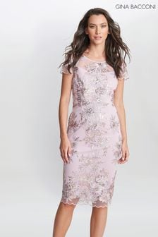 Розовое платье миди с вышивкой Gina Bacconi Edna (U12970) | €222