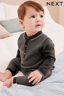 Charcoal Grey Knitted Baby Rompersuit (0mths-2yrs) (U13002) | €16 - €18