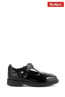 Czarne skórzane buty lakierowane Kickers Lachly z paskiem t-bar i serduszkiem (U13087) | 144 zł