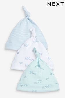 Blue Elephant 3 Pack Baby Tie Top Hats (0-18mths) (U13187) | TRY 127