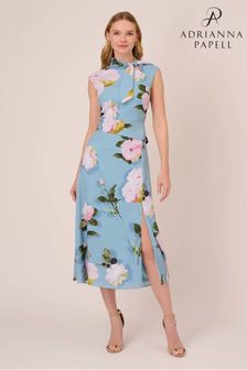 Adrianna Papell Blue Floral Printed Tie Neck Dress (U13625) | €108