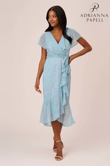 Robe adrianna Papell Bleu Métallisé à volants et pochoirs (U13626) | 231€