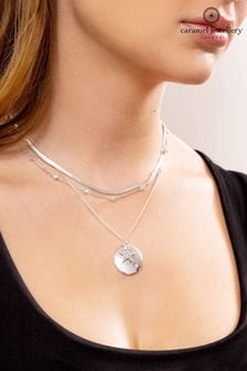 Caramel Jewellery London Silver Tone Double Layer Sparkly Disc Necklace (U13702) | Kč795