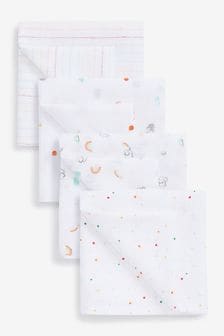 Wit met felgekleurde regenboogprint - Set van 4 babymousselines (U13715) | €16