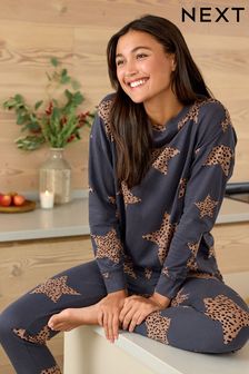 Gris anthracite - Pyjama à manches longues en coton (U13789) | 32€