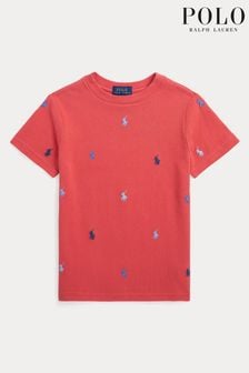 Rdeča fantovska majica s kratkimi rokavi s potiskom ponijev Polo Ralph Lauren (U13875) | €33 - €37