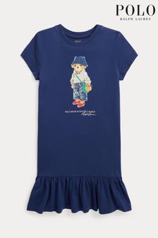 Polo Ralph Lauren Girls Navy Blue Bear Jersey T-Shirt Dress (U13899) | €51 - €56