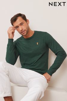 Dark Green Marl Stag Regular Fit Long Sleeve T-Shirt (U13952) | €17