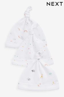 White Bright Rainbow Print Baby Tie Top Hats 3 Pack (0-12mths) (U13956) | €7