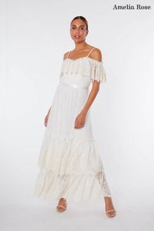 Amelia Rose White Off The Shoulder Lace Maxi Dress (U13964) | ₪ 745