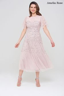 Amelia Rose Pink Sweetheart Sequin Midi Dress (U13972) | $222
