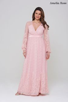 Amelia Rose Pink Wrap Front Lace Maxi Dress (U13973) | ₪ 815