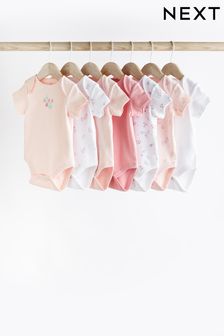 Pink/White Bunny 7 Pack Baby Short Sleeve Bodysuits (U13980) | €18.50 - €21.50
