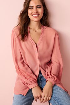 Rose Pink Longline Button Front Top (U14019) | €13