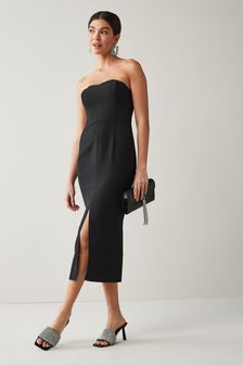 Czarny - Dopasowana sukienka bez ramiączek (U14039) | 143 zł