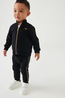 Black Gold Tape Funnel Neck Zip Through and Joggers Set (3mths-7yrs) (U14208) | €23 - €28
