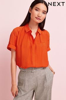 Orange - Kurzärmeliges Hemd mit geknöpfter Tasche (U14544) | 18 €