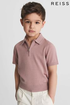 Reiss Dusty Rose Maxwell Merino Zip Neck Polo T-Shirt (U14609) | ￥6,720