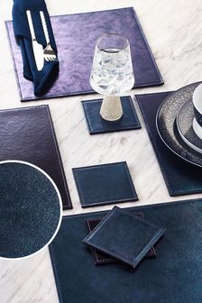 Navy Blue 4 Reversible Faux Leather Placemats And Coasters Set of 4 Placemats & Coasters (U14747) | €29