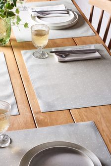 Set of 4 Sage Polka Wipe Clean Placemats with Linen (U14748) | €25