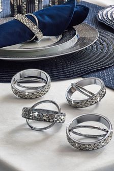 Silver Darcy Set of 4 Napkin Rings (U14829) | $37