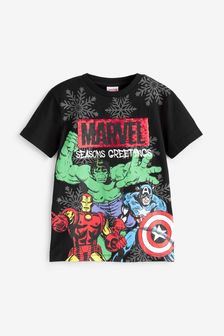 Black Marvel Christmas Flippy Sequin License T-Shirt (3-16yrs) (U15347) | €7 - €11
