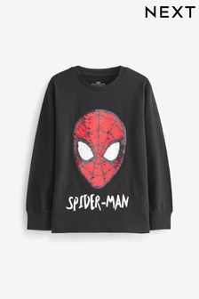 Spider-Man Sequin Black Long Sleeve License T-Shirt (3-14yrs) (U15546) | kr200 - kr266