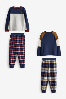 Blue/Plum Purple/Tan Brown Check Pyjamas 2 Pack (3-16yrs) (U15594) | €35 - €48