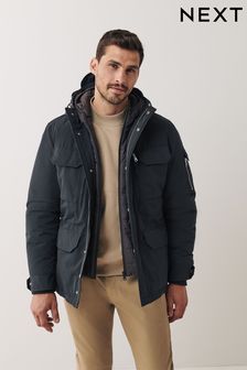 Tmavomodrá - Vodoodolná bunda s kapucňou s falošnou vrstvou (U15637) | €106