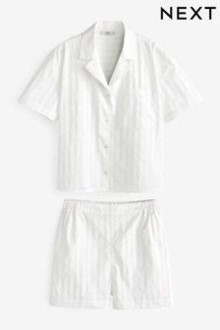 White Luxe Premium Cotton Pyjama Short Set (U15763) | kr592