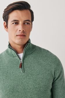 Salbeigrün - Premium-Pullover aus Baumwolle mit RV-Kragen (U15801) | 48 €