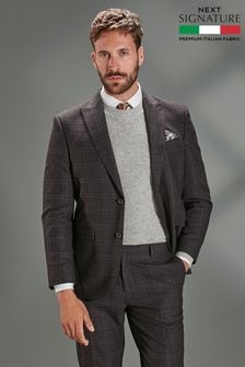 Brown Regular Fit Signature Tollegno Wool Check Suit Jacket (U15803) | €99